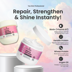 Yes Elixir Keratin Hair Mask with Biotin – Deep Repair & Hair Fall Control Treatment | Sulfate & Paraben Free Hair Spa for Smooth, Strong & Shiny Hair